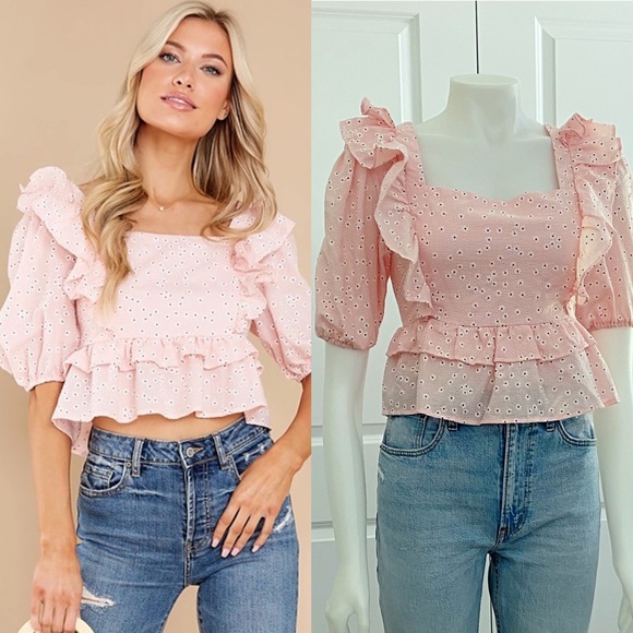 Red Dress Boutique Tops - Red Dress Boutique- Storia Last Kiss Blush Pink Floral Crop Top